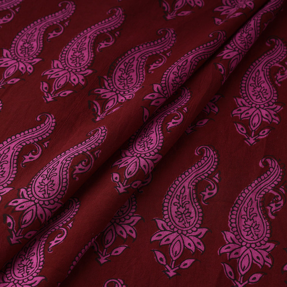 Maroon - Bagh Block Printed Cotton Fabric 09