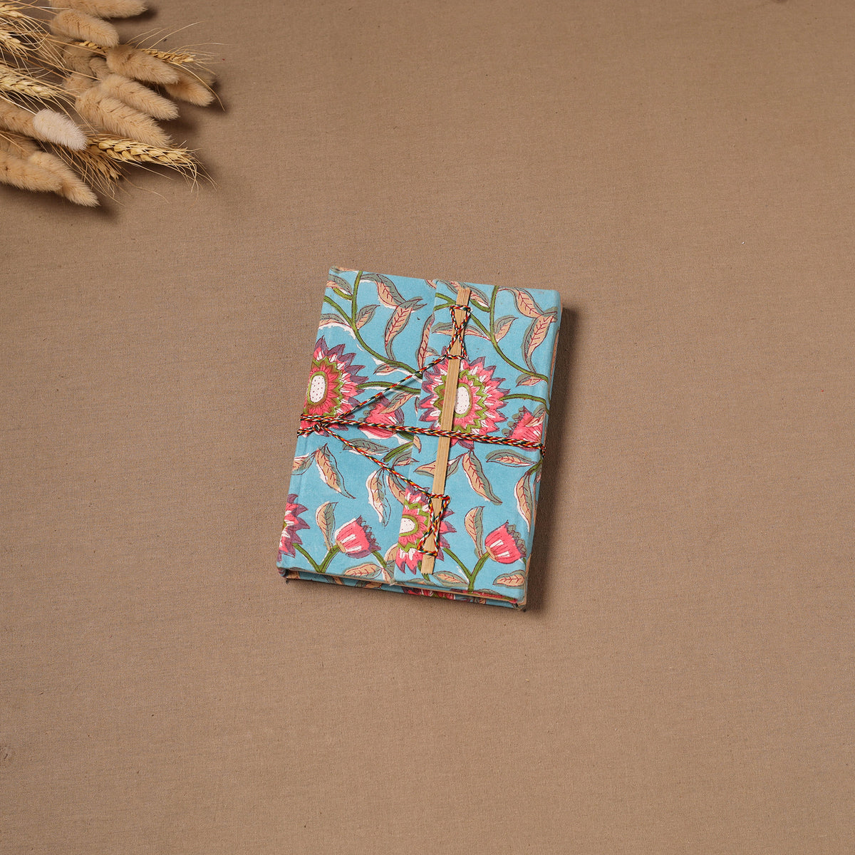 Handmade Paper Notebook in Floral Cover with Thread Lock (7 x 5 in) 12