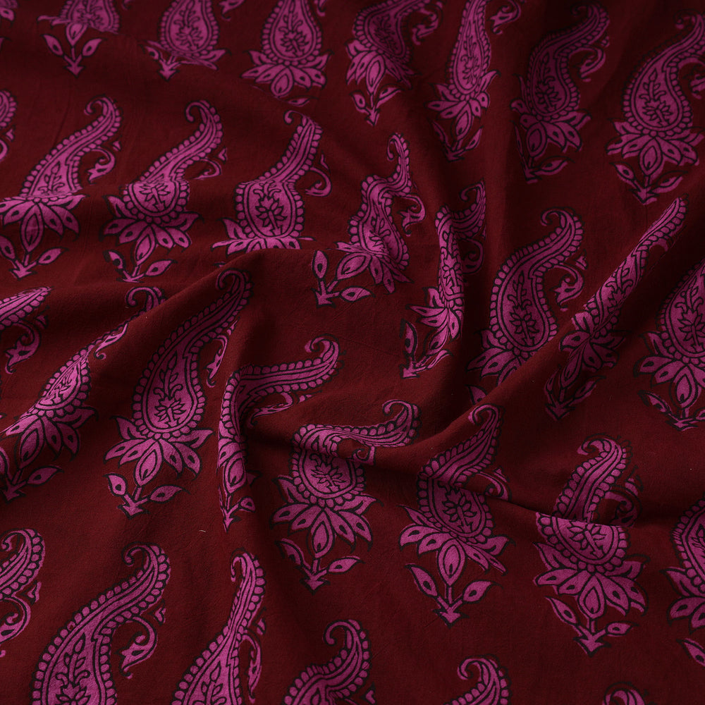 Maroon - Bagh Block Printed Cotton Fabric 09