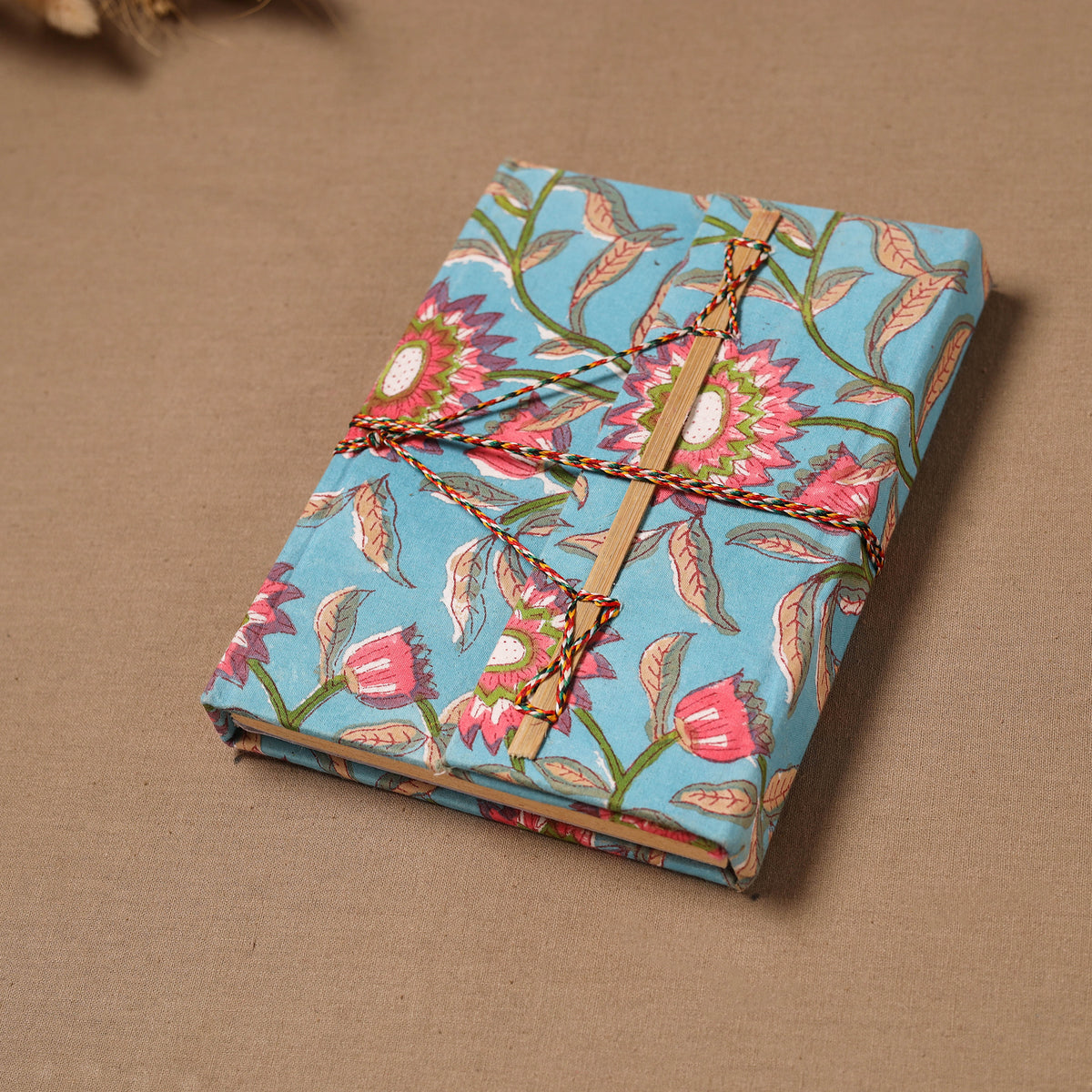 Handmade Paper Notebook in Floral Cover with Thread Lock (7 x 5 in) 12