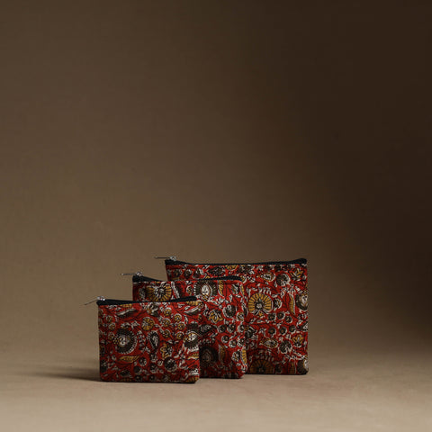 Red - handmade cotton multipurpose utility pouches (set