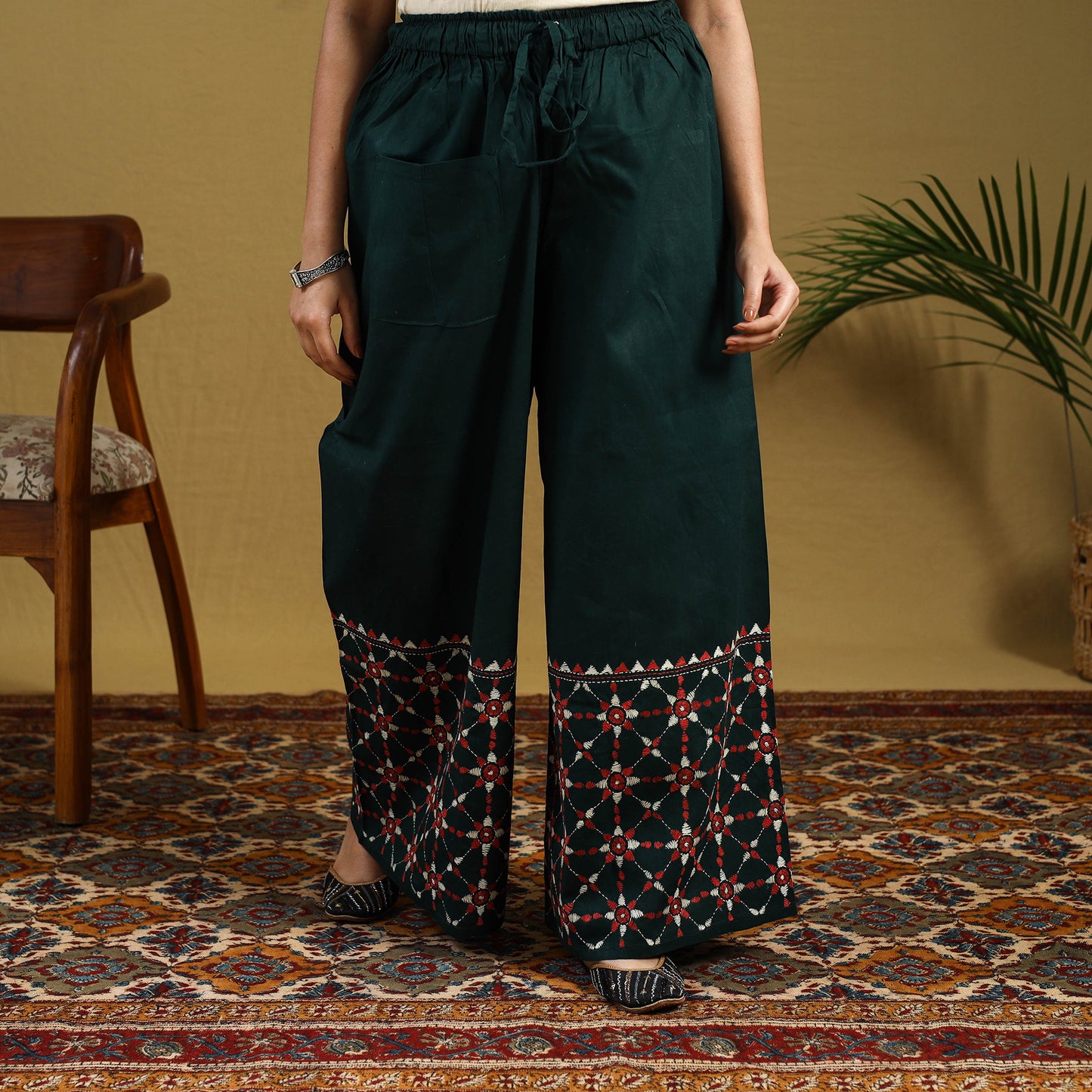 Buy Cotton Bengal Kantha Hand Embroidery Palazzo