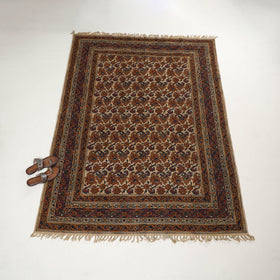 Maroon - Warangal Handwoven Kalamkari Block Print Cotton Durrie / Carpet / Rug (5 x 7 Feet) 27