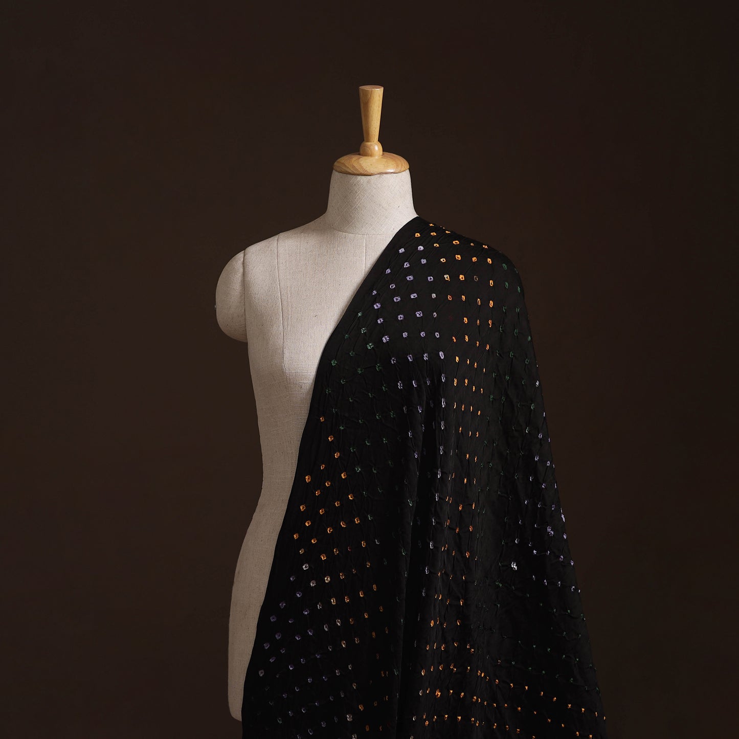 Black - Kutch Bandhani Tie-Dye Modal Silk Fabric 15