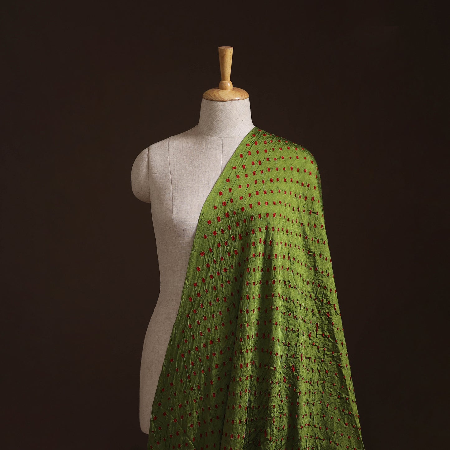 Green - Kutch Bandhani Tie-Dye Modal Silk Fabric 14