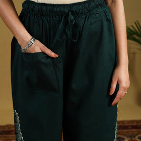  Green Cotton Bengal Kantha Hand Embroidery Palazzo