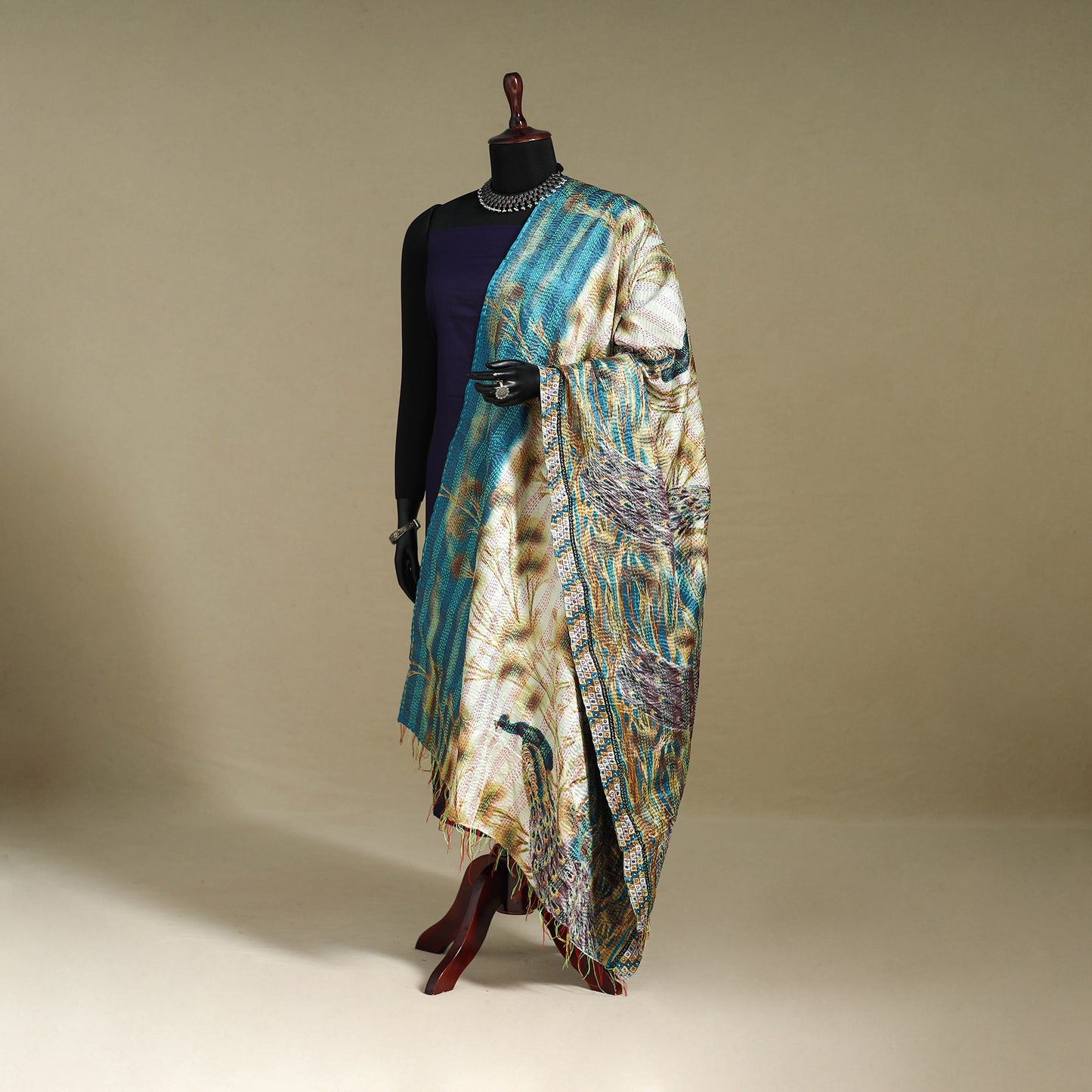 Multicolor - patchwork reversible silk bengal kantha work