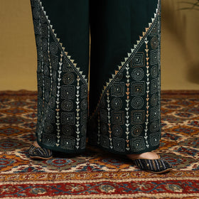  Green Cotton Bengal Kantha Hand Embroidery Palazzo