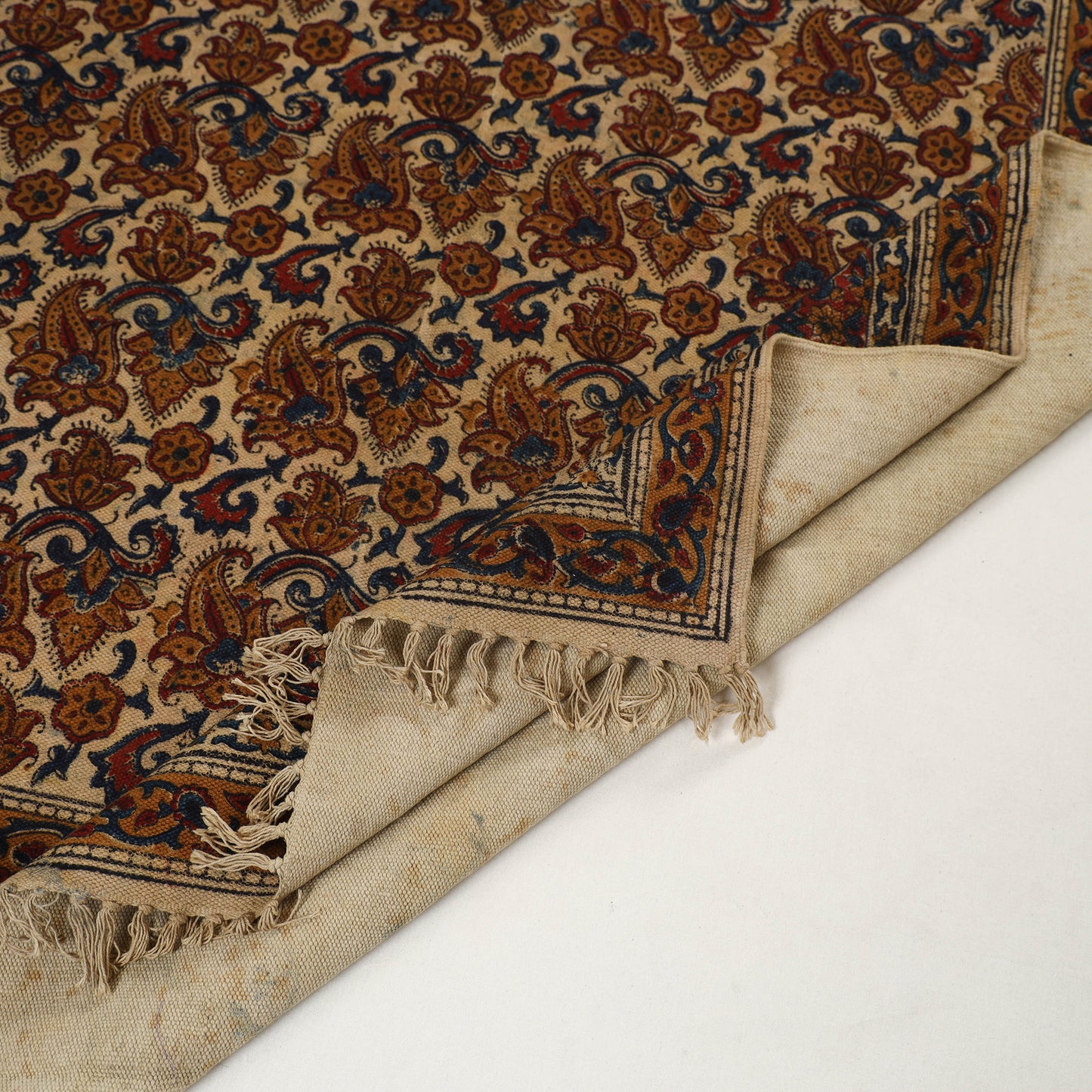 Maroon - Warangal Handwoven Kalamkari Block Print Cotton Durrie / Carpet / Rug (5 x 7 Feet) 27