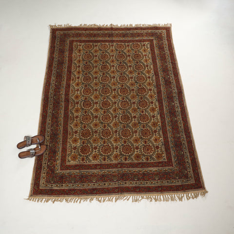 Warangal Handwoven Kalamkari Block Print Cotton Durrie / Carpet / Rug (5 x 7 Feet) 31