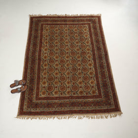 Beige - Warangal Handwoven Kalamkari Block Print Cotton Durrie / Carpet / Rug (5 x 7 Feet) 31