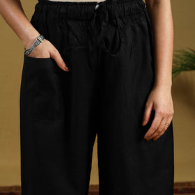 Black Cotton Bengal Kantha Hand Embroidery Palazzo