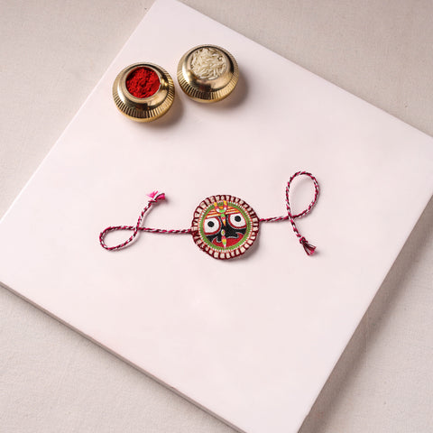 Lord Jagannath - Reusable Pattachitra Handpainted Rakhi with Potli 02