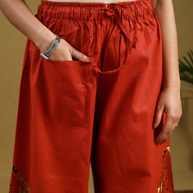 Buy Orange Cotton Bengal Kantha Hand Embroidery Palazzo