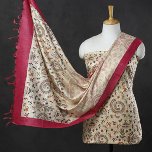3pc Warli Printed Silk Cotton Handloom Suit Material Set 18