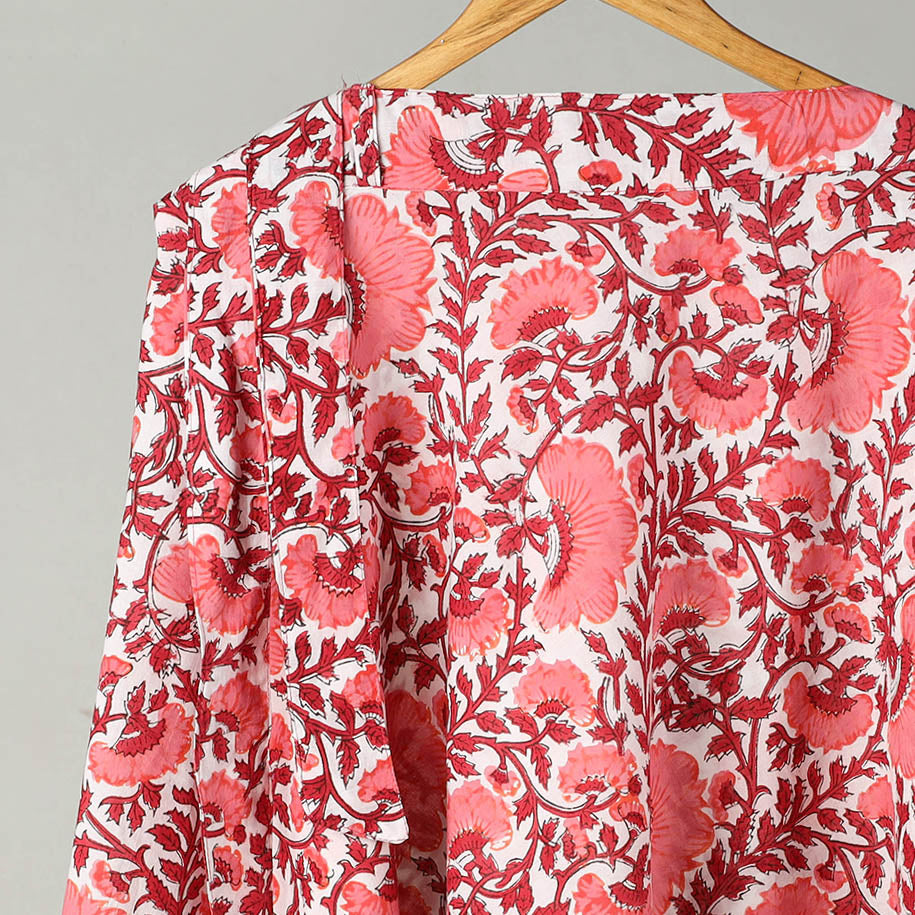 Peach - Sanganeri Block Printed Cotton Wrap Around Skirt 16