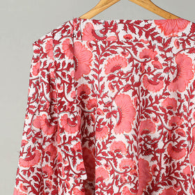 Peach - Sanganeri Block Printed Cotton Wrap Around Skirt 16