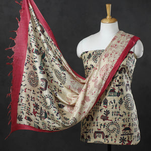 3pc Warli Printed Silk Cotton Handloom Suit Material Set 19
