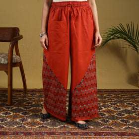 Buy Orange Cotton Bengal Kantha Hand Embroidery Palazzo