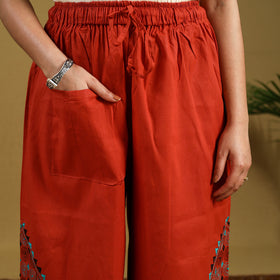 Buy Orange Cotton Bengal Kantha Hand Embroidery Palazzo