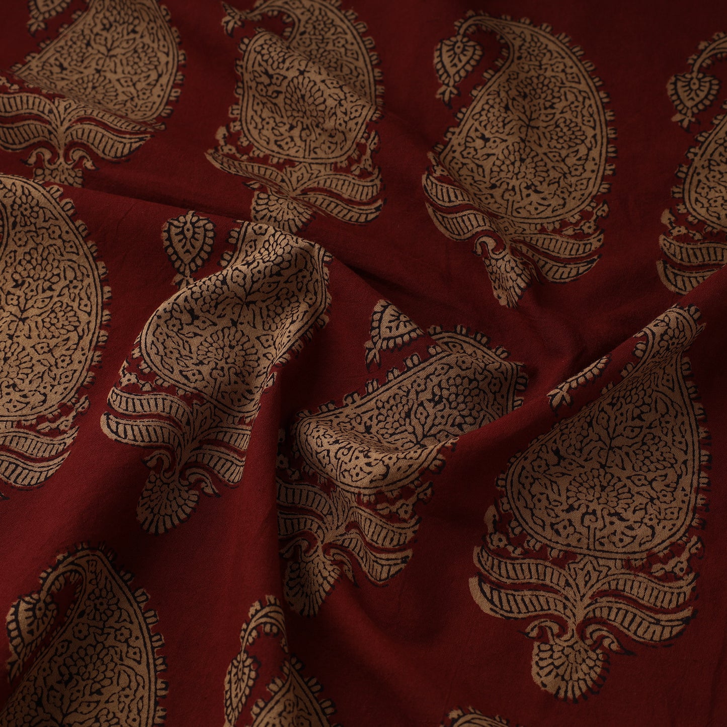Red - Bagh Block Printed Cotton Fabric 17