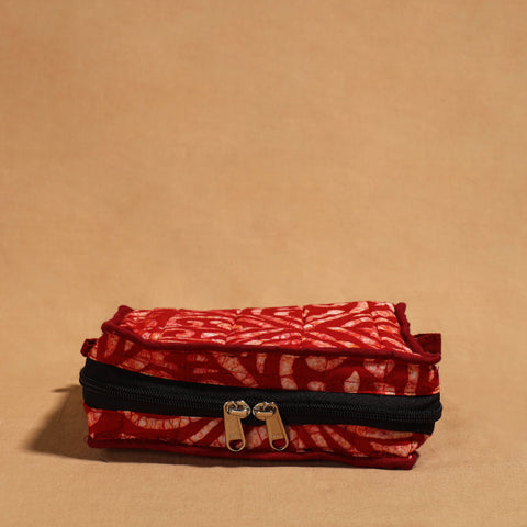 Red Handmade 4 Pockets Cotton Jewelry Bag 08 