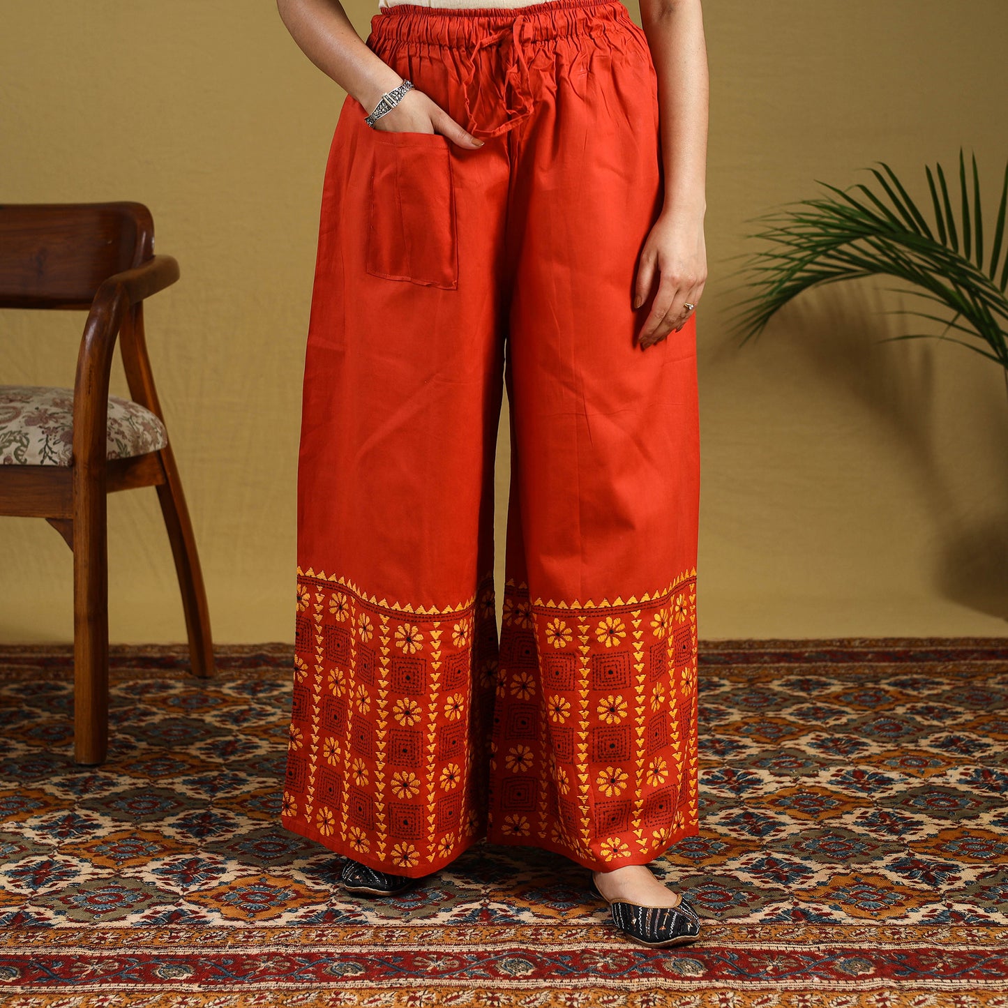 Buy Cotton Bengal Kantha Hand Embroidery Palazzo