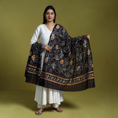 Brown - cotton hand batik dupatta 42 - handcrafted