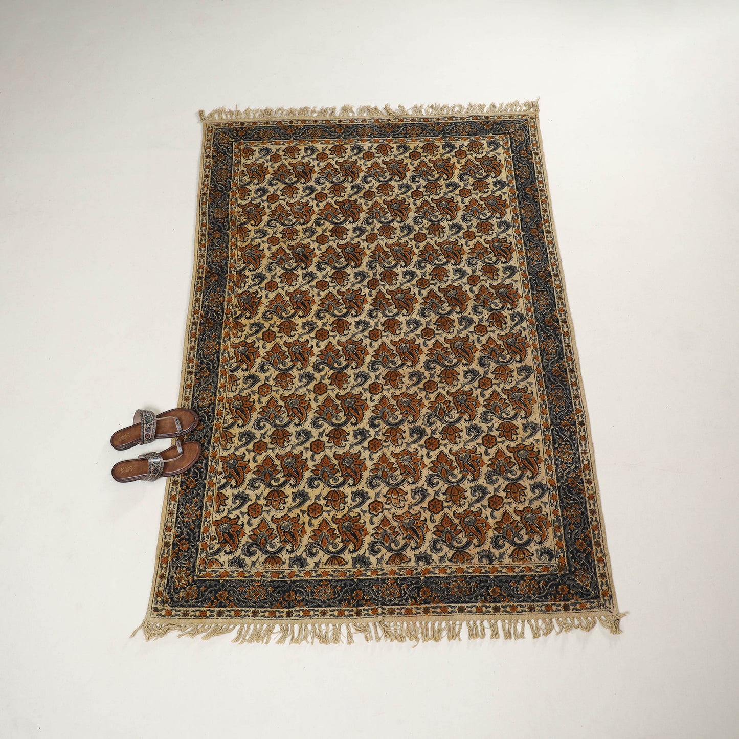 Multicolor - Warangal Handwoven Kalamkari Block Print Cotton Durrie / Carpet / Rug (4 x 6 Feet) 25