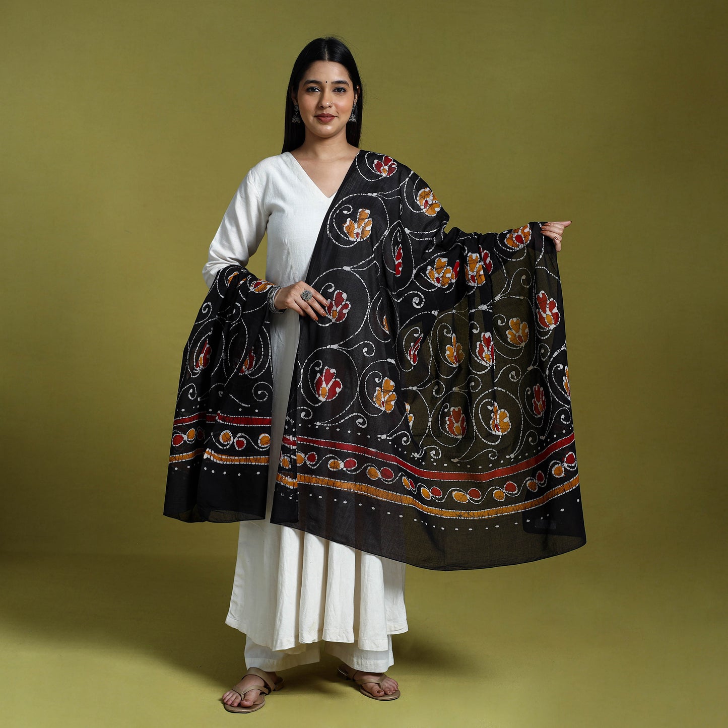  Brown Cotton Hand Batik Print Dupatta