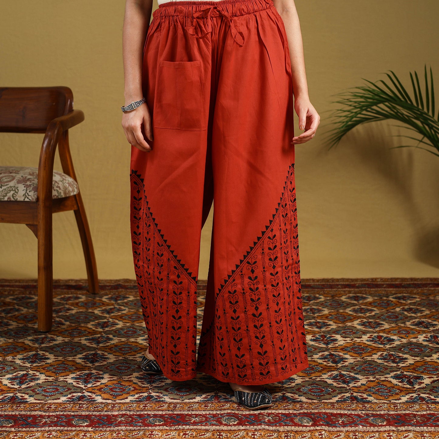 Buy Cotton Bengal Kantha Hand Embroidery Palazzo