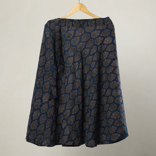 Blue - Ajrakh Block Printed Cotton Wrap Around Skirt 19