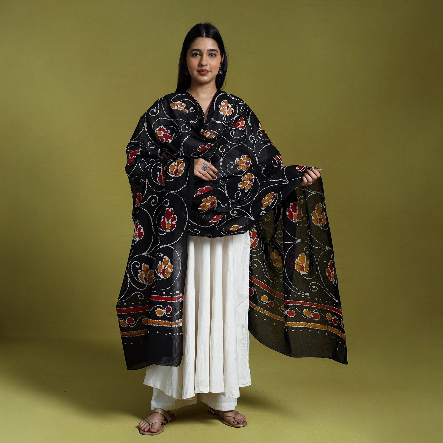  Brown Cotton Hand Batik Print Dupatta