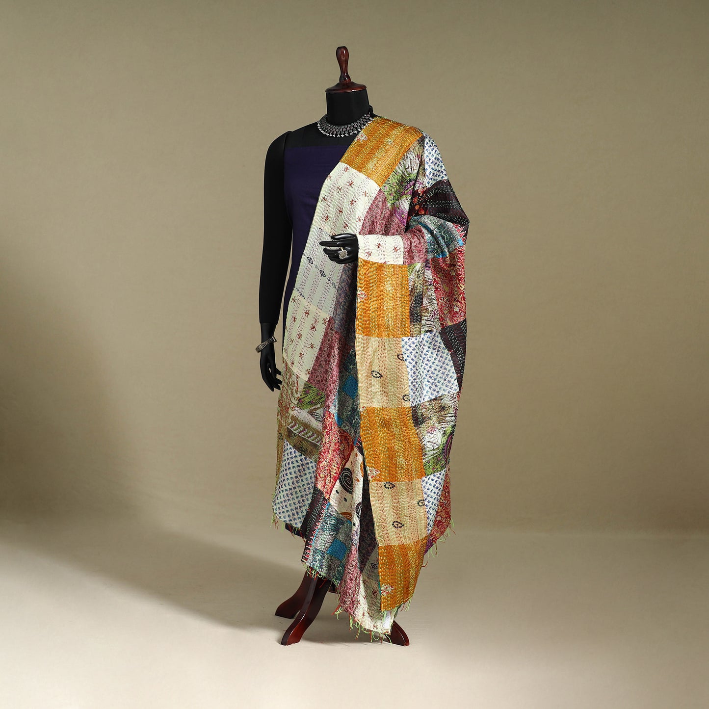 Multicolor - patchwork reversible silk bengal kantha work