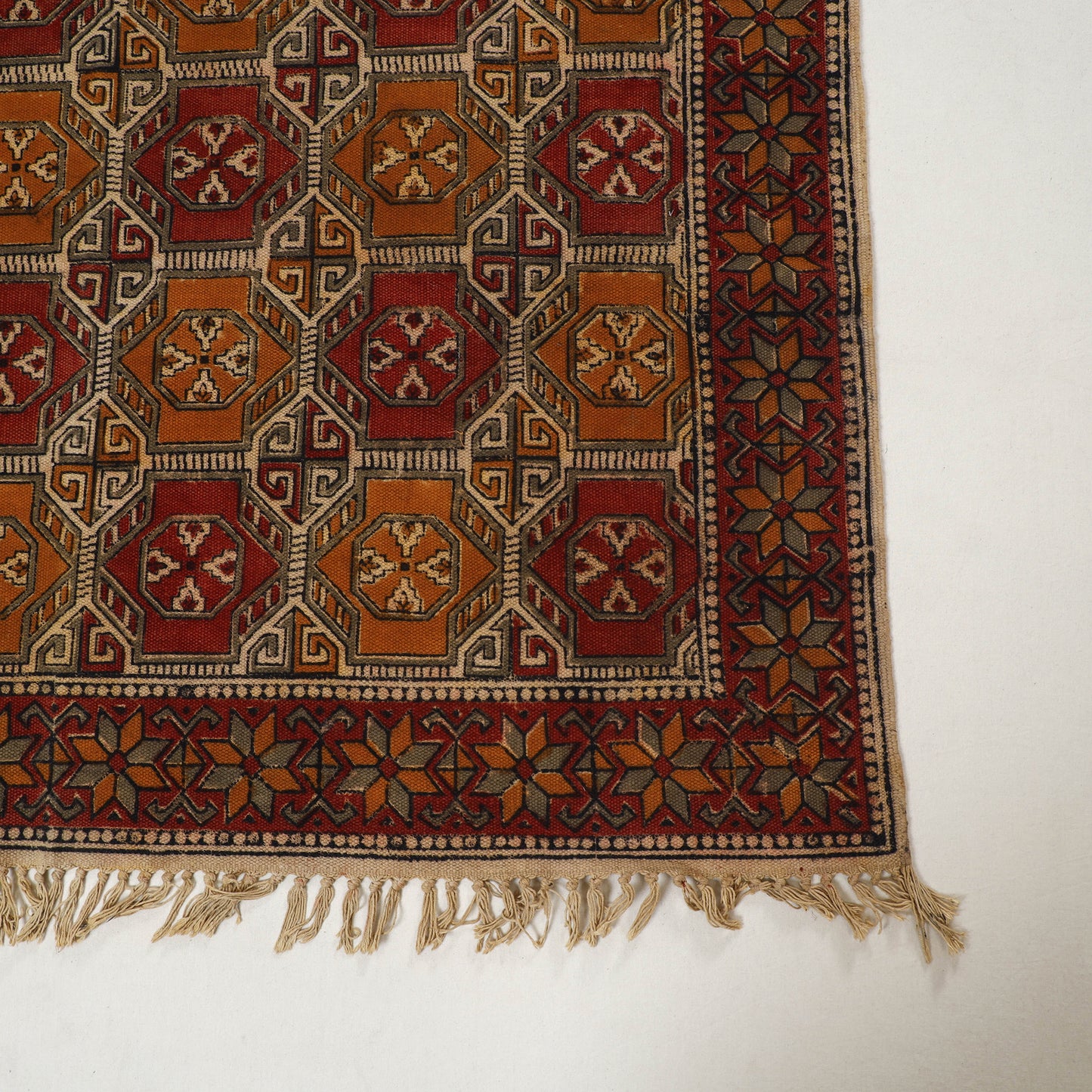 Maroon - Warangal Handwoven Kalamkari Block Print Cotton Durrie / Carpet / Rug (4 x 6 Feet) 21