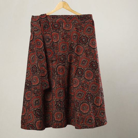 Brown - Ajrakh Block Printed Cotton Wrap Around Skirt 21