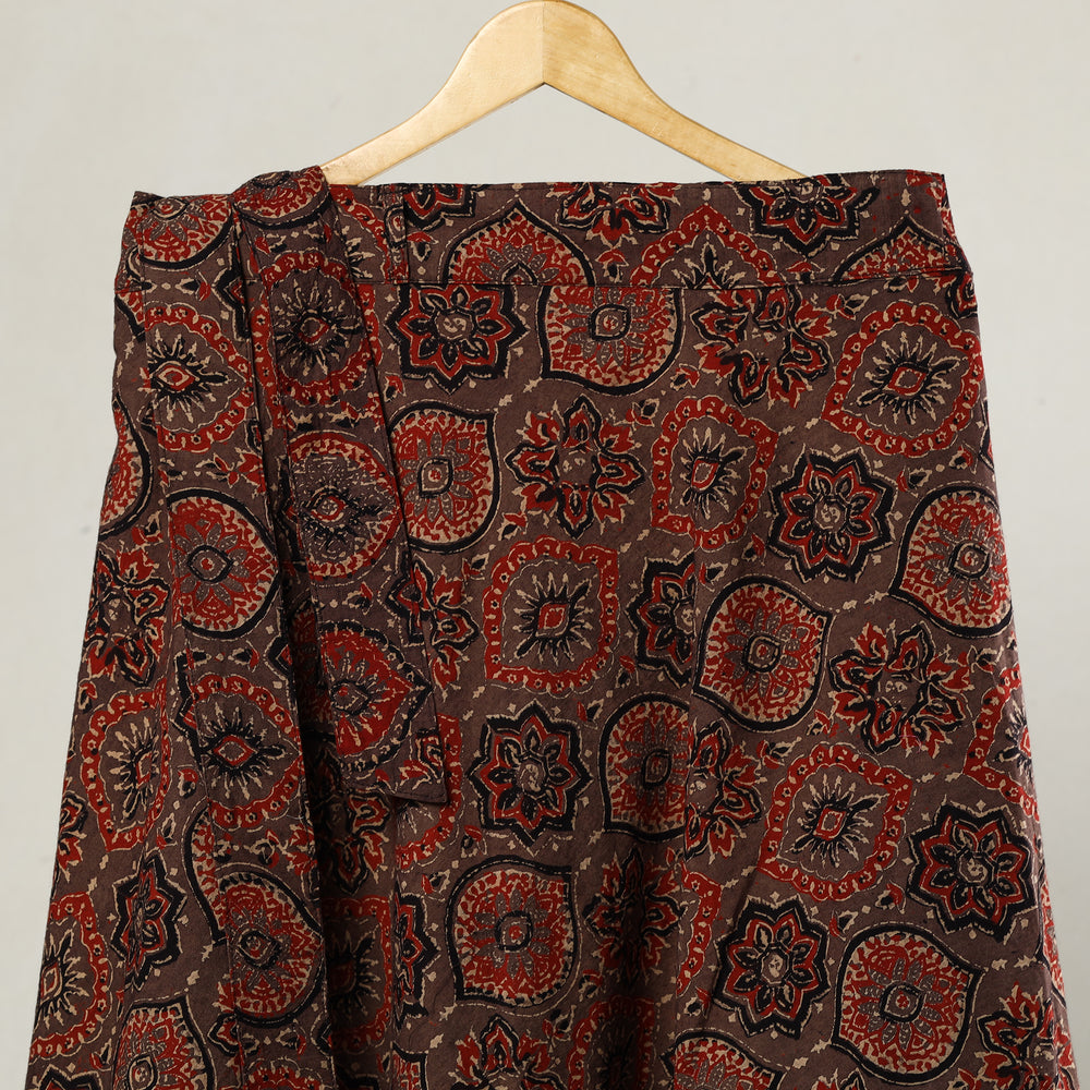 Brown - Ajrakh Block Printed Cotton Wrap Around Skirt 21