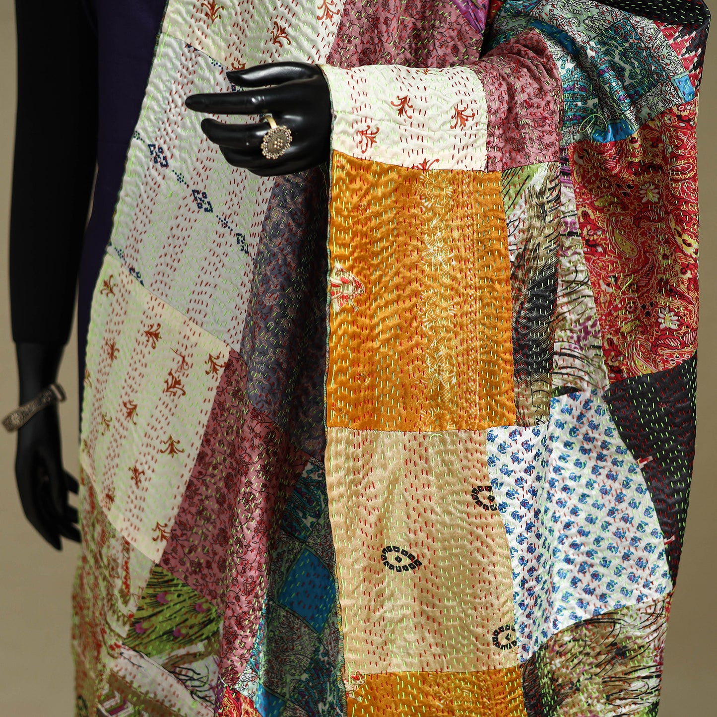 Multicolor - patchwork reversible silk bengal kantha work