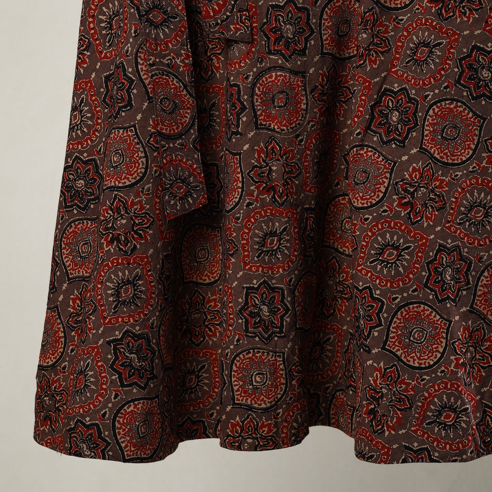 Brown - Ajrakh Block Printed Cotton Wrap Around Skirt 21