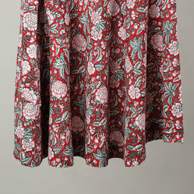 Red Sanganeri Block Printed Cotton Wrap Around Skirt