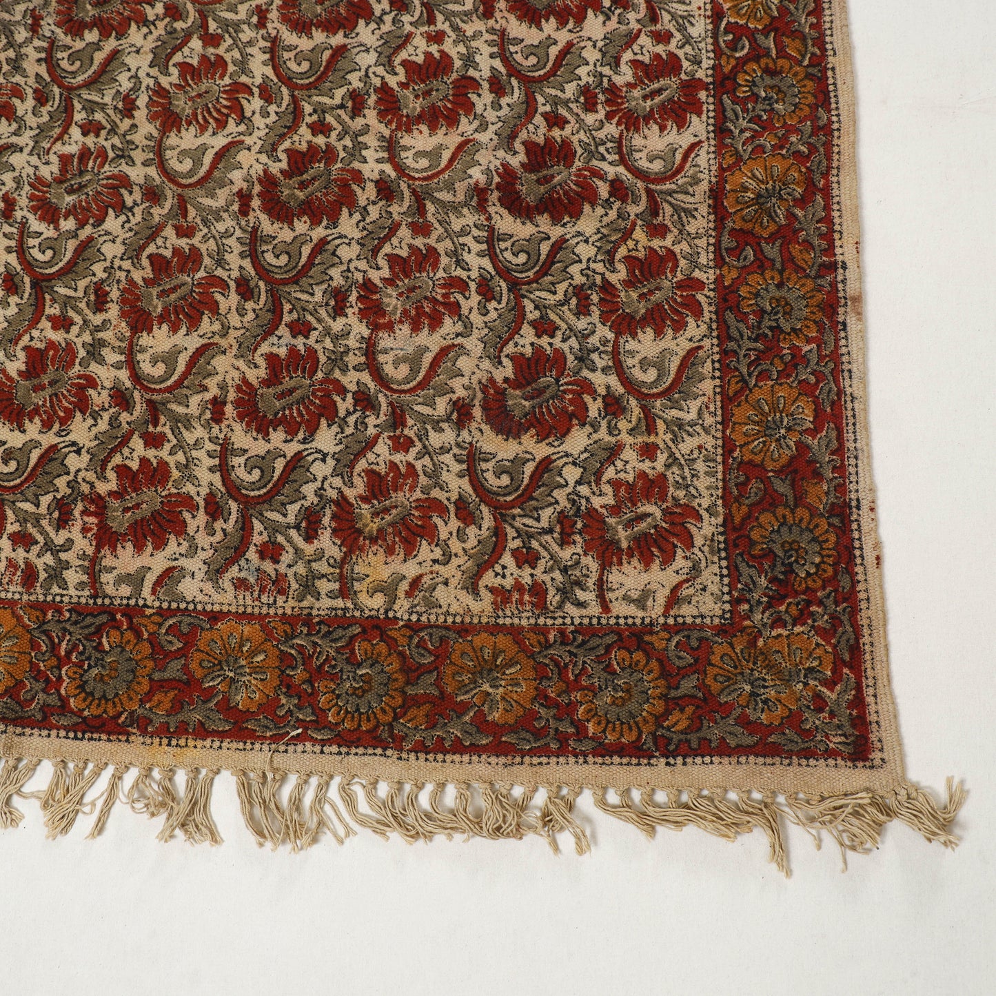 Beige - Warangal Handwoven Kalamkari Block Print Cotton Durrie / Carpet / Rug (4 x 6 Feet) 22