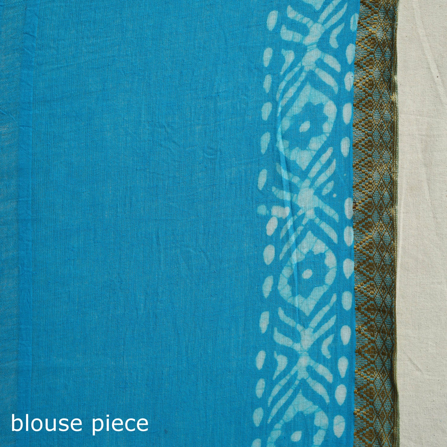Buy Blue Cotton Hand Batik Print Saree with Blouse Piece