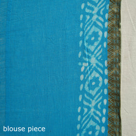 Buy Blue Cotton Hand Batik Print Saree with Blouse Piece