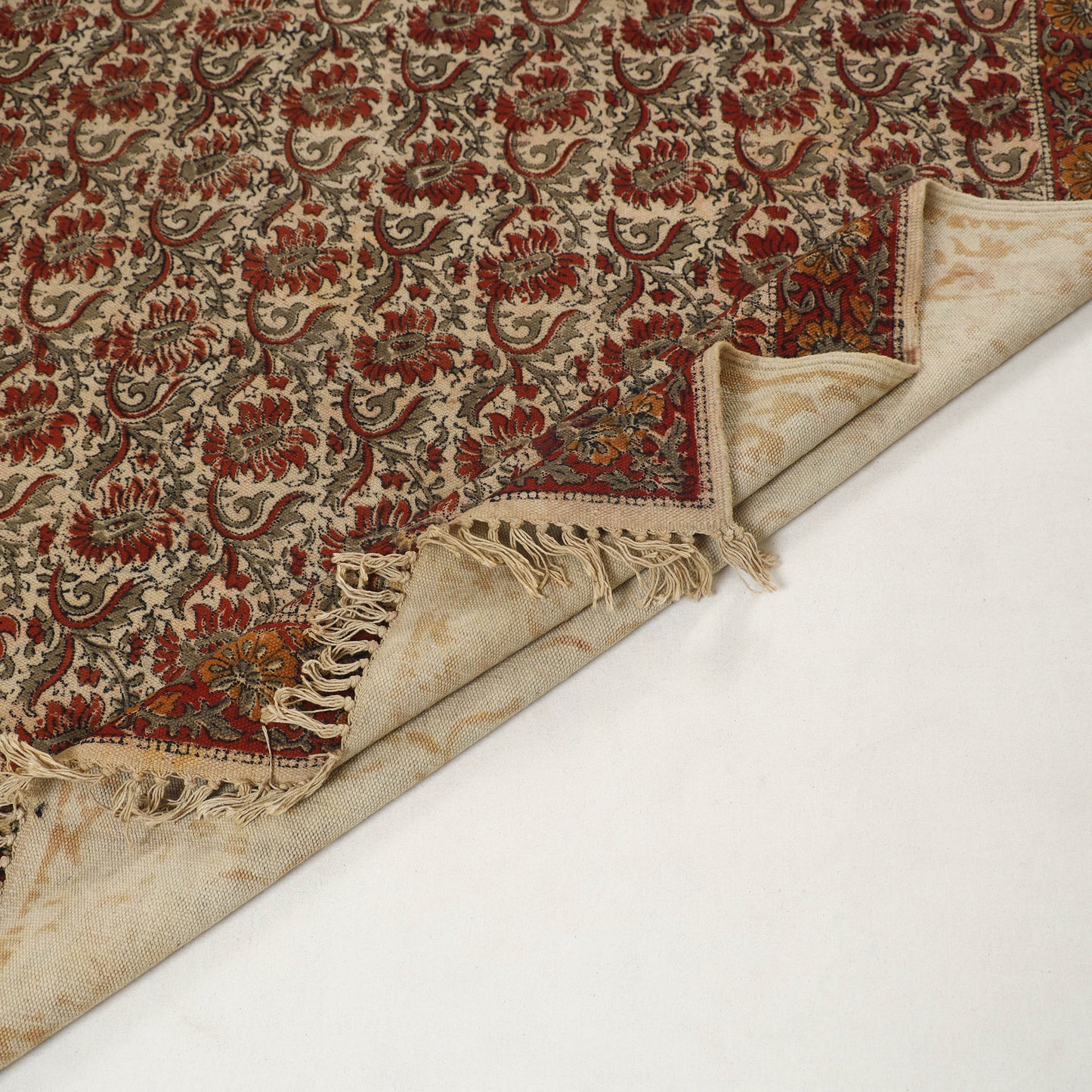 Beige - Warangal Handwoven Kalamkari Block Print Cotton Durrie / Carpet / Rug (4 x 6 Feet) 22