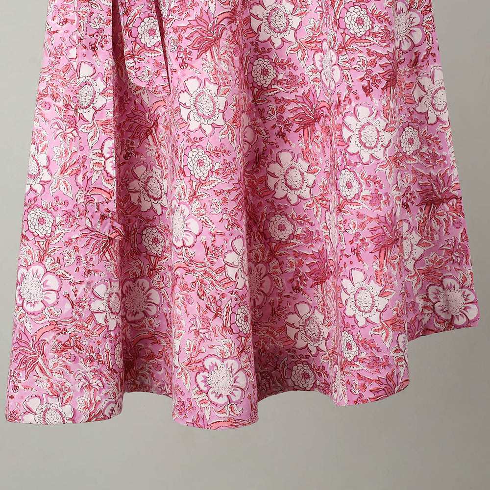 Pink - Sanganeri Block Printed Cotton Wrap Around Skirt 30