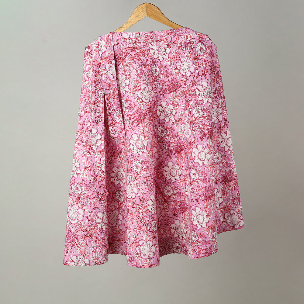 Pink - Sanganeri Block Printed Cotton Wrap Around Skirt 30