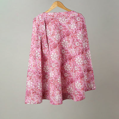 Pink - Sanganeri Block Printed Cotton Wrap Around Skirt 30