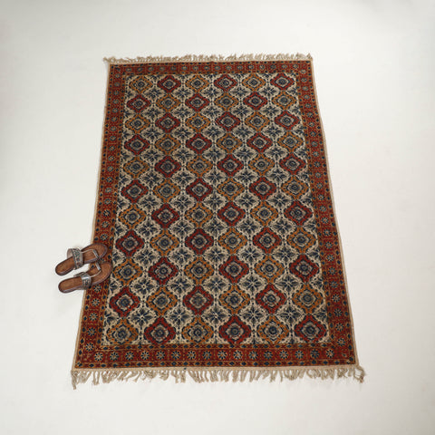 Warangal Handwoven Kalamkari Block Print Cotton Durrie / Carpet / Rug (4 x 6 Feet) 24