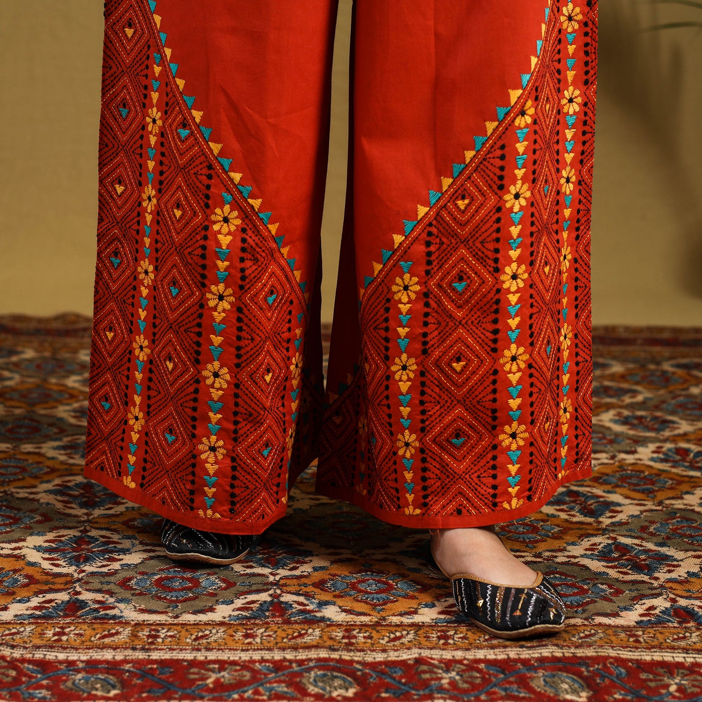 Buy Cotton Bengal Kantha Hand Embroidery Palazzo