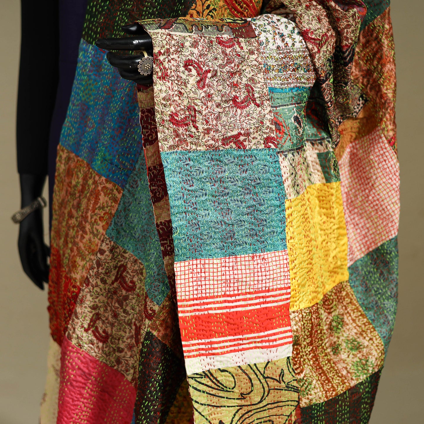 Multicolor - patchwork reversible silk bengal kantha work